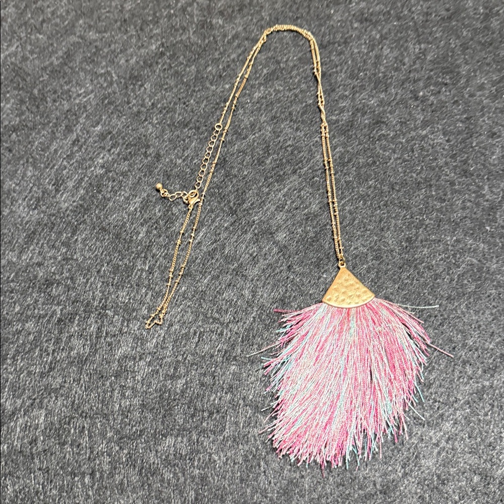 Gold Chain Necklace with Pink Tassel Pendant